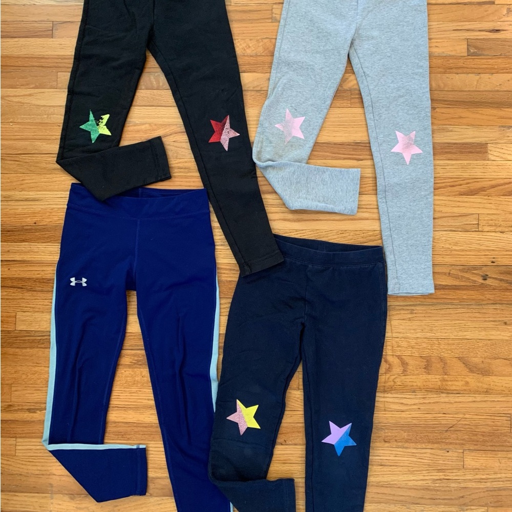 J. Crew Kids Leggings with Star prints / Under Armour leggings lot. Size 7-8
